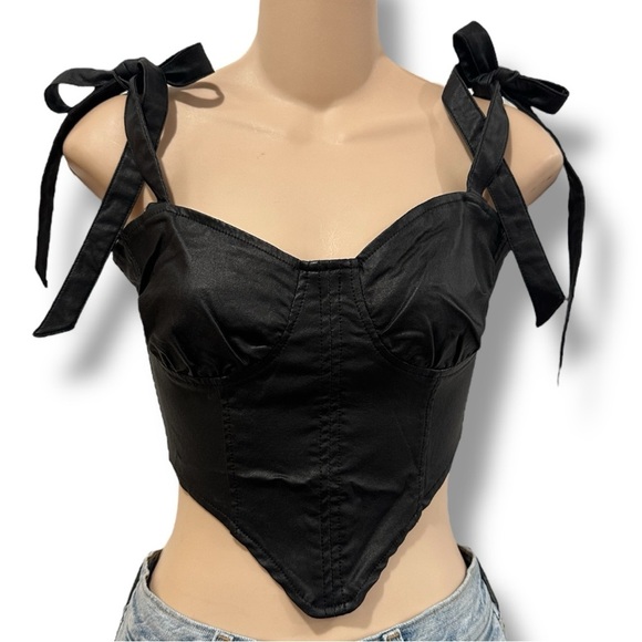 MISSGUIDED faux leather black corset bustier shoulder ties sz 2 NWT - Picture 1 of 6